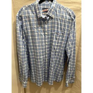 Johnnie O Shirt Hangin' Out Mens Large Blue White Plaid Button Up Long Sleeve L‎